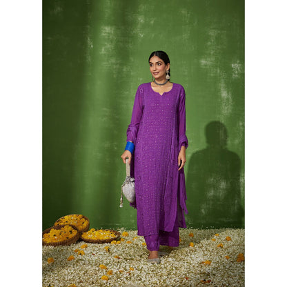 House of Chikankari Purple Shiza Chikankari Georgette Straight Palazzo with Dupatta (Set of 4)