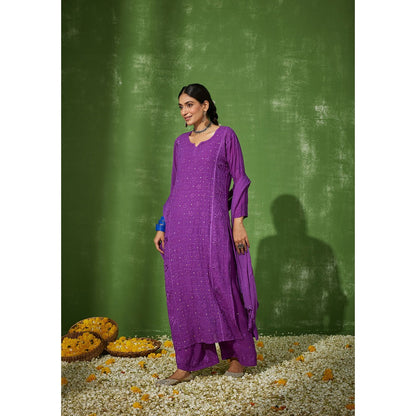 House of Chikankari Purple Shiza Chikankari Georgette Straight Palazzo with Dupatta (Set of 4)