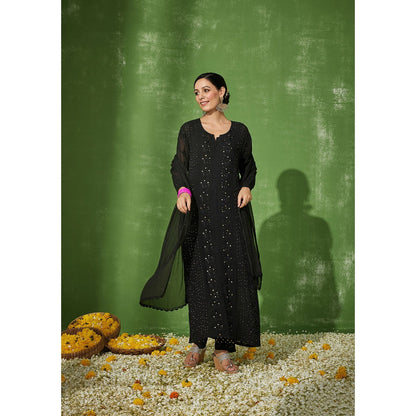 House of Chikankari Black Sabira Chikankari Georgette Straight Palazzo with Dupatta (Set of 4)