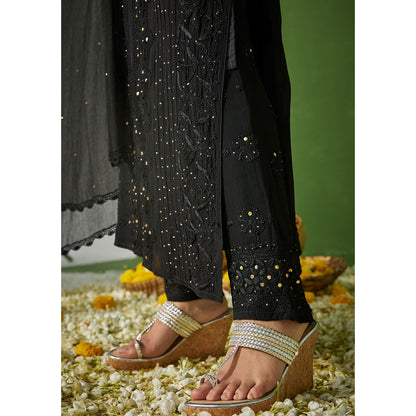 House of Chikankari Black Sabira Chikankari Georgette Straight Palazzo with Dupatta (Set of 4)