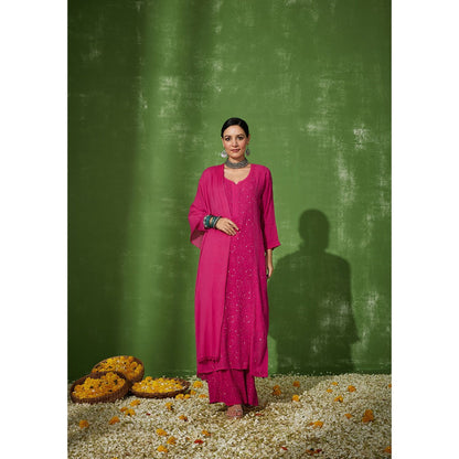 House of Chikankari Pink Safina Chikankari Georgette Straight Palazzo with Dupatta (Set of 4)