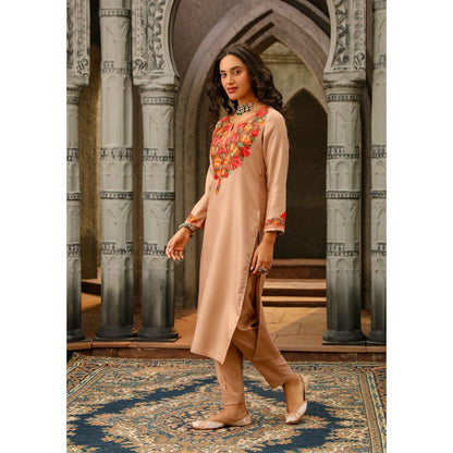 House of Chikankari Kasmira Aari woollen Straight Kurta with Pant (Set of 2)