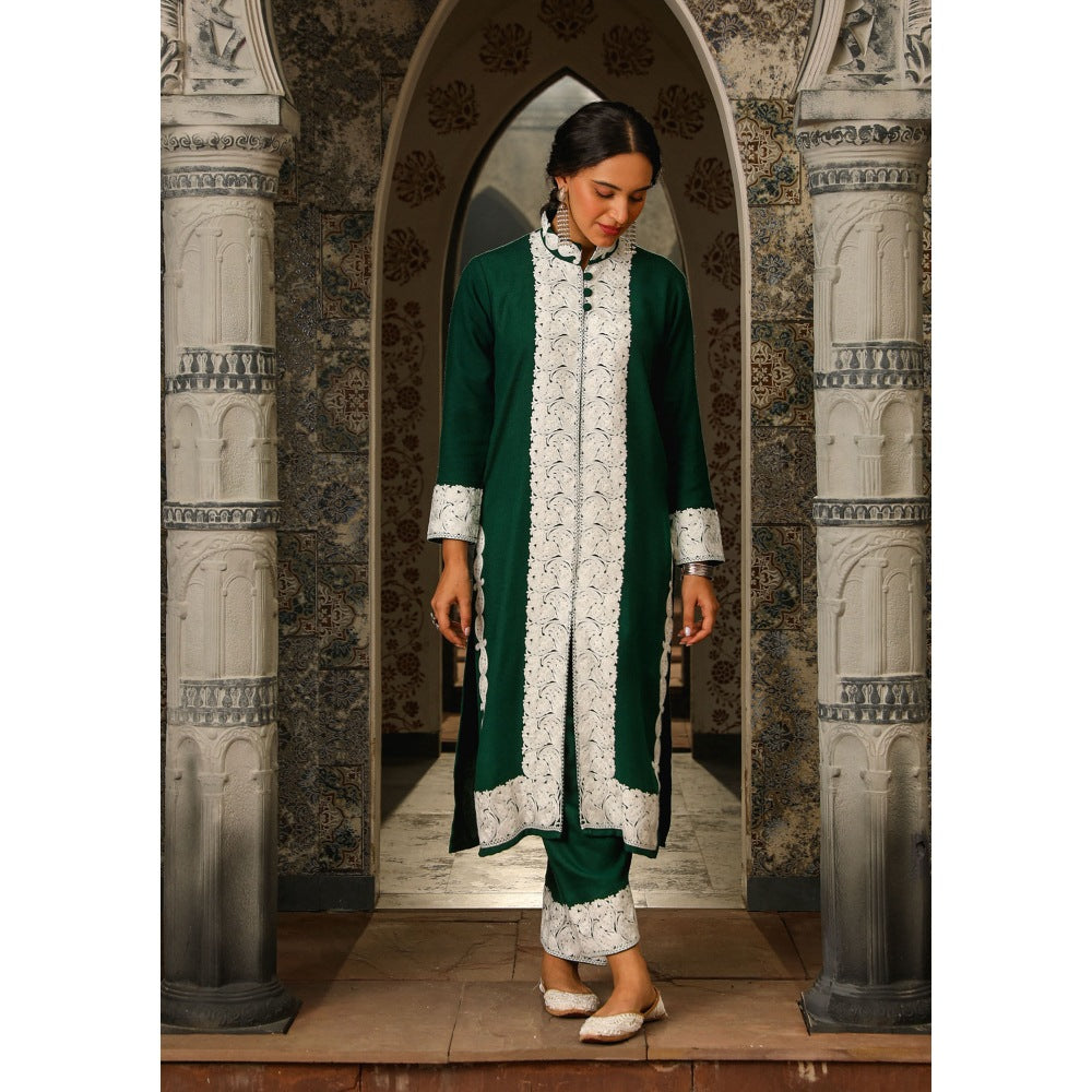 House of Chikankari Kasmira Aari woollen Straight Kurta with Pant (Set of 2)
