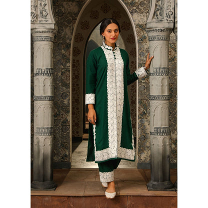 House of Chikankari Kasmira Aari woollen Straight Kurta with Pant (Set of 2)