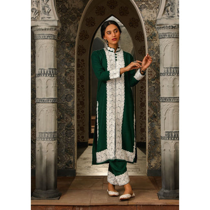 House of Chikankari Kasmira Aari woollen Straight Kurta with Pant (Set of 2)