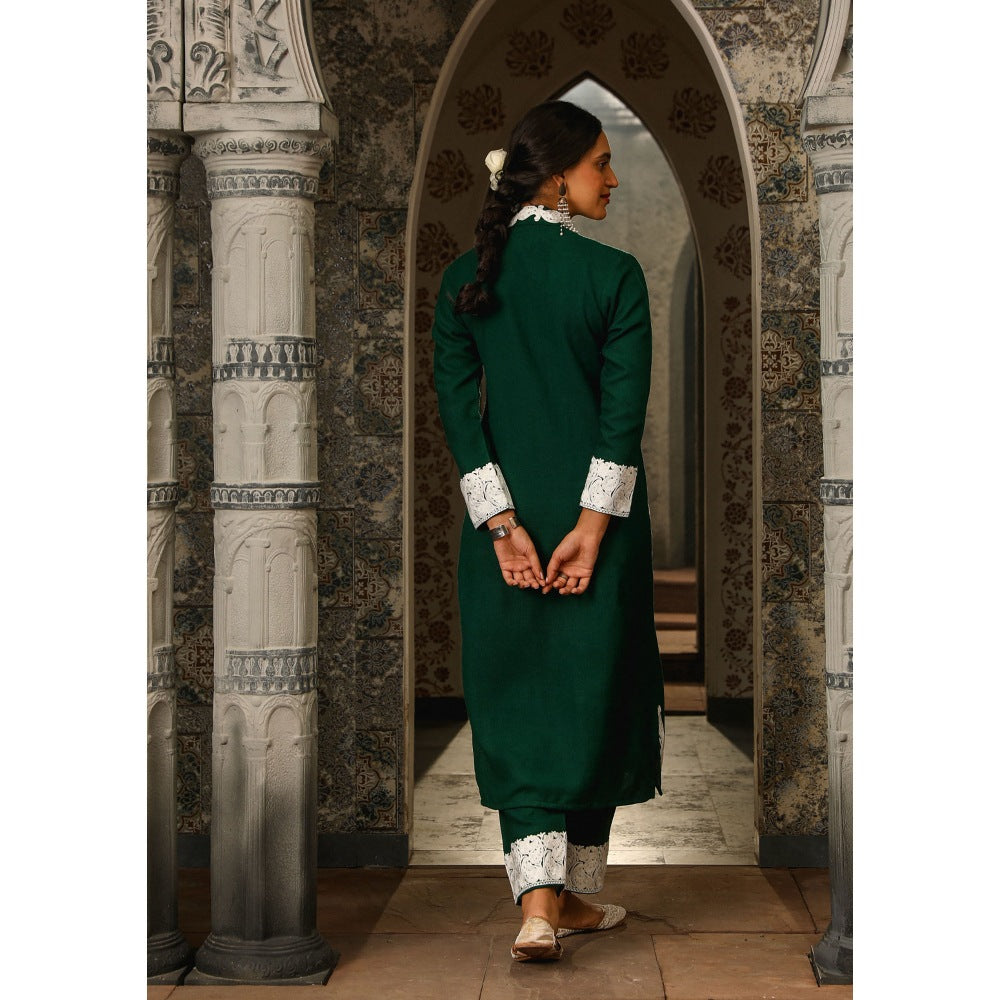 House of Chikankari Kasmira Aari woollen Straight Kurta with Pant (Set of 2)