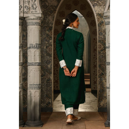 House of Chikankari Kasmira Aari woollen Straight Kurta with Pant (Set of 2)
