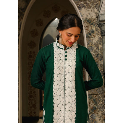 House of Chikankari Kasmira Aari woollen Straight Kurta with Pant (Set of 2)