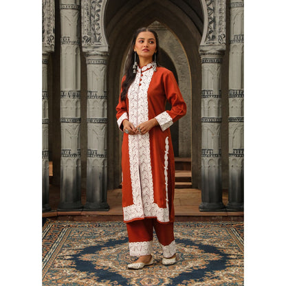 House of Chikankari Kasmira Aari woollen Straight Kurta with Pant (Set of 2)