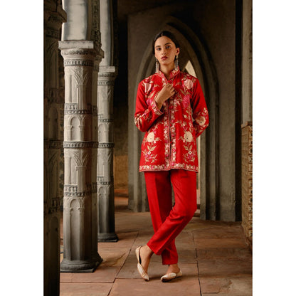 House of Chikankari Kasmira Aari Woollen Short Jacket