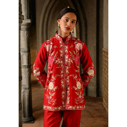 House of Chikankari Kasmira Aari Woollen Short Jacket