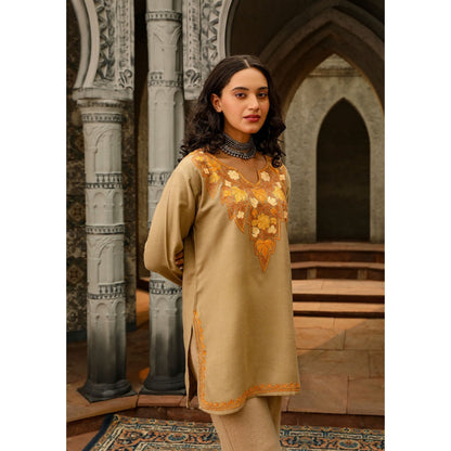 House of Chikankari Kasmira Aari Woollen Short Kurta
