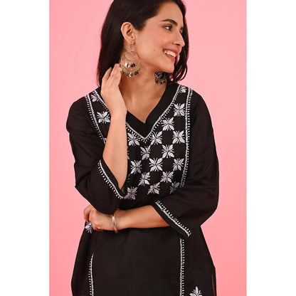 House of Chikankari Zinia Chikankari Cotton Straight Kurta Black