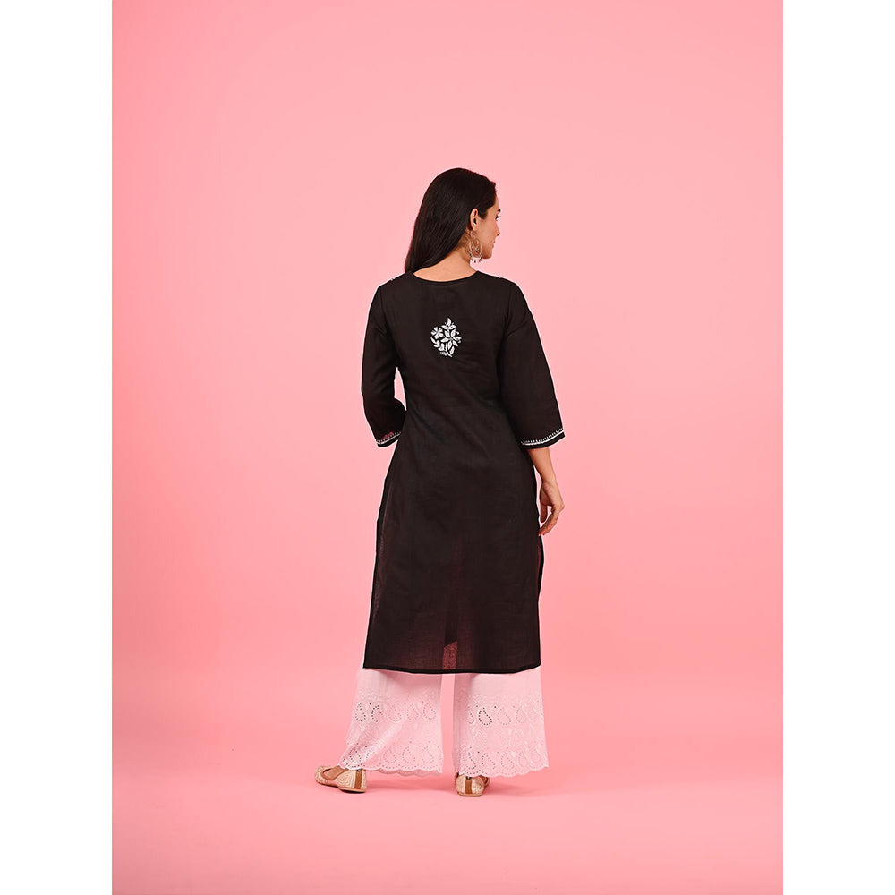 House of Chikankari Zinia Chikankari Cotton Straight Kurta Black