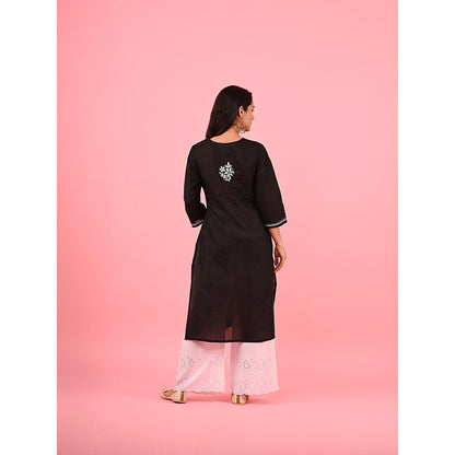 House of Chikankari Zinia Chikankari Cotton Straight Kurta Black