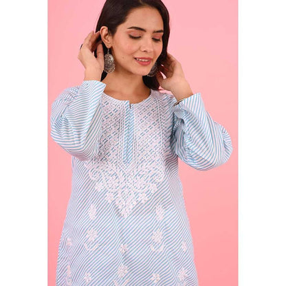 House of Chikankari Zinia Embroidered Cotton Straight Kurta Blue