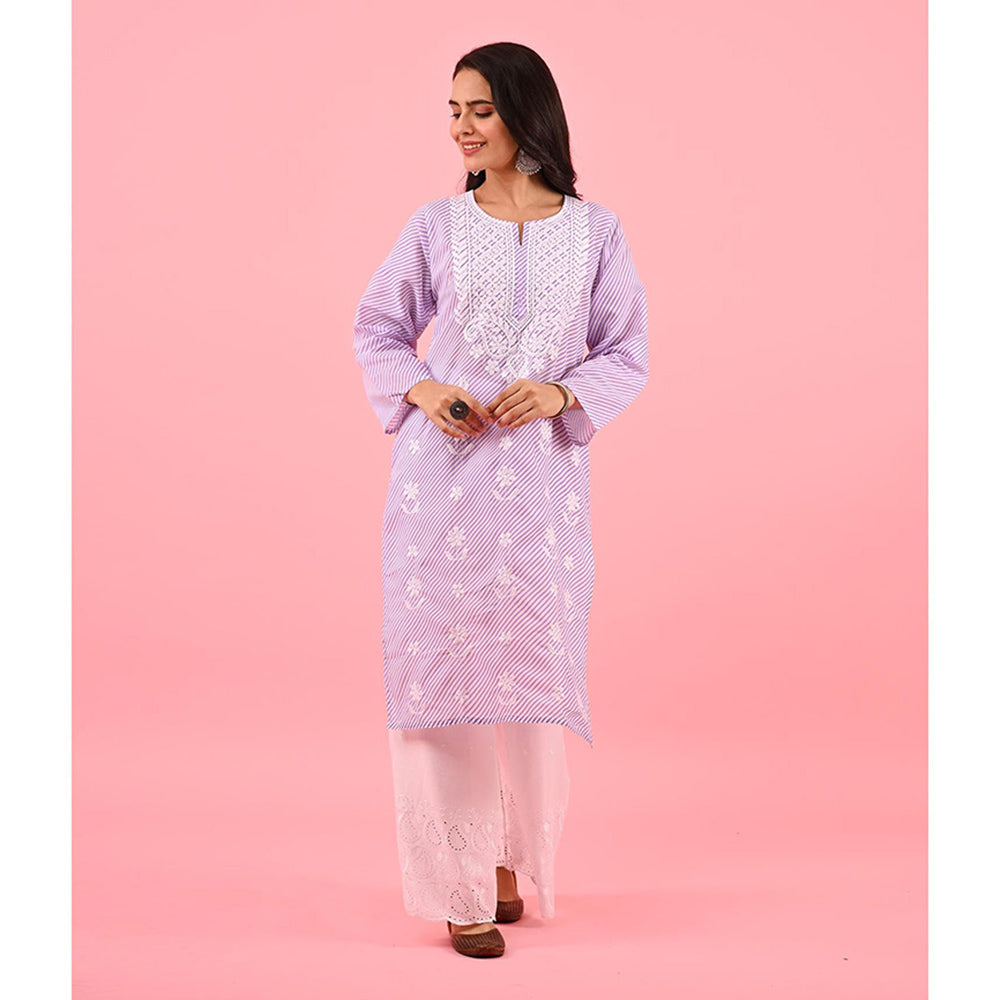 House of Chikankari Zinia Embroidered Cotton Straight Kurta Purple