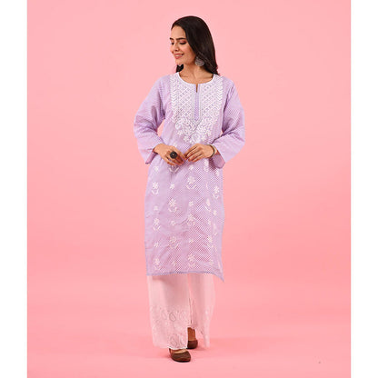 House of Chikankari Zinia Embroidered Cotton Straight Kurta Purple