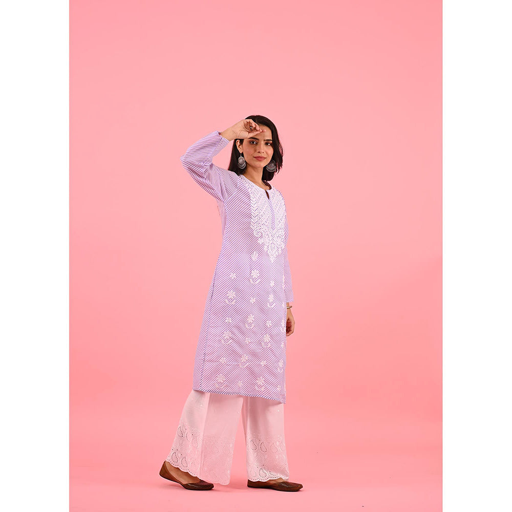 House of Chikankari Zinia Embroidered Cotton Straight Kurta Purple