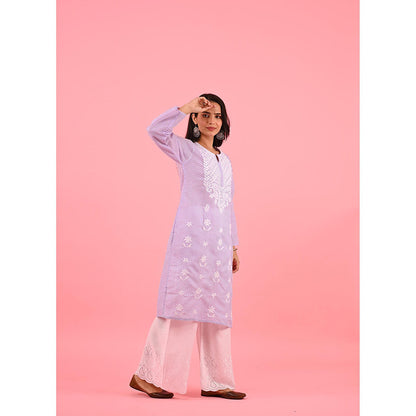 House of Chikankari Zinia Embroidered Cotton Straight Kurta Purple