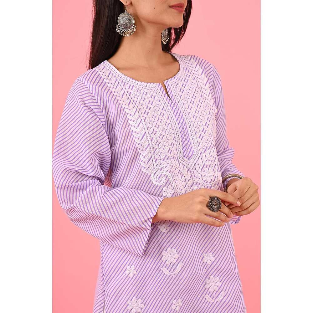 House of Chikankari Zinia Embroidered Cotton Straight Kurta Purple