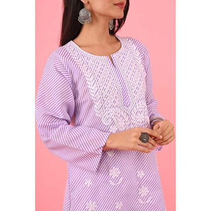 House of Chikankari Zinia Embroidered Cotton Straight Kurta Purple