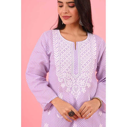 House of Chikankari Zinia Embroidered Cotton Straight Kurta Purple