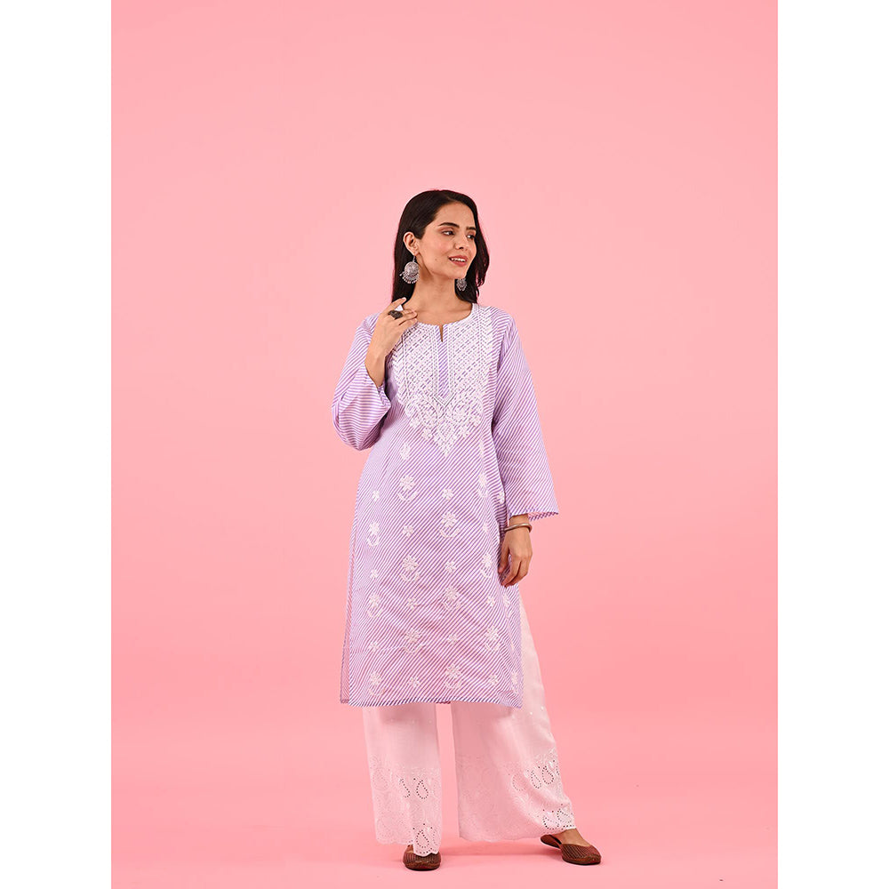 House of Chikankari Zinia Embroidered Cotton Straight Kurta Purple