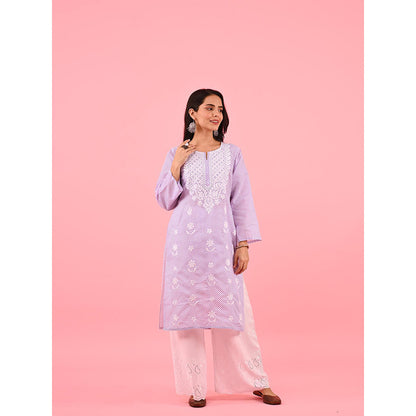 House of Chikankari Zinia Embroidered Cotton Straight Kurta Purple