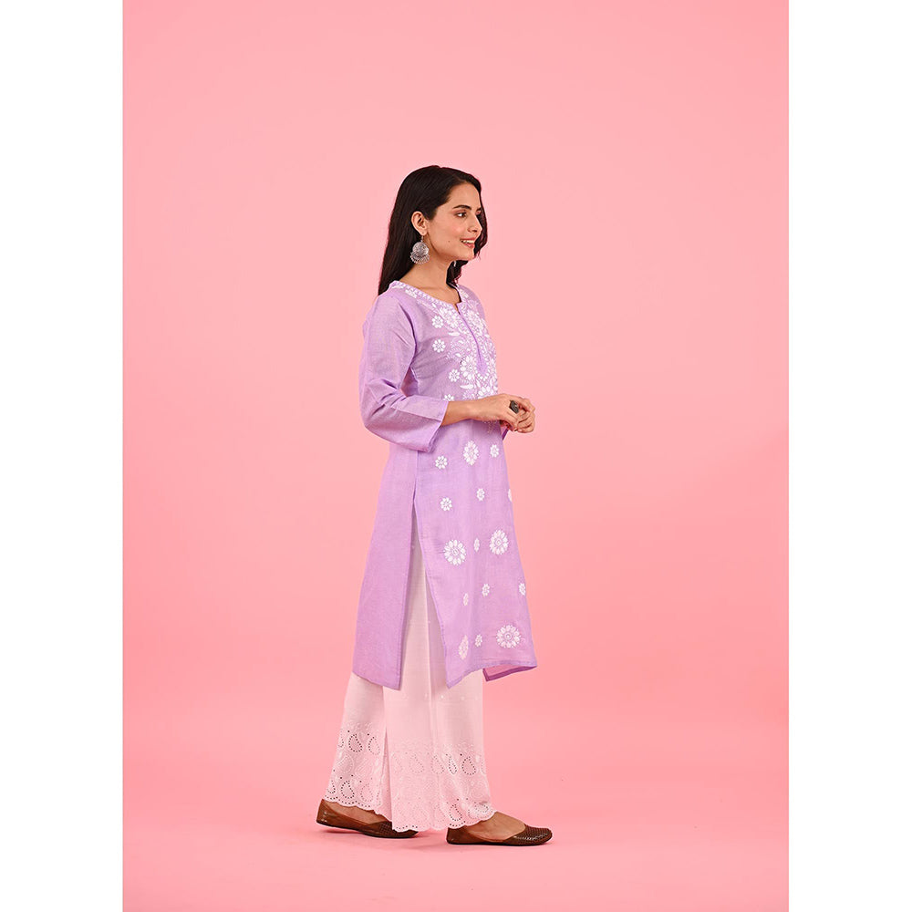 House of Chikankari Zinia Embroidered Cotton Straight Kurta Violet