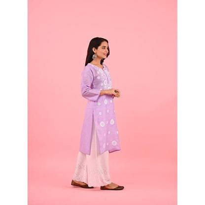 House of Chikankari Zinia Embroidered Cotton Straight Kurta Violet