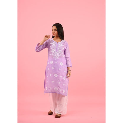 House of Chikankari Zinia Embroidered Cotton Straight Kurta Violet