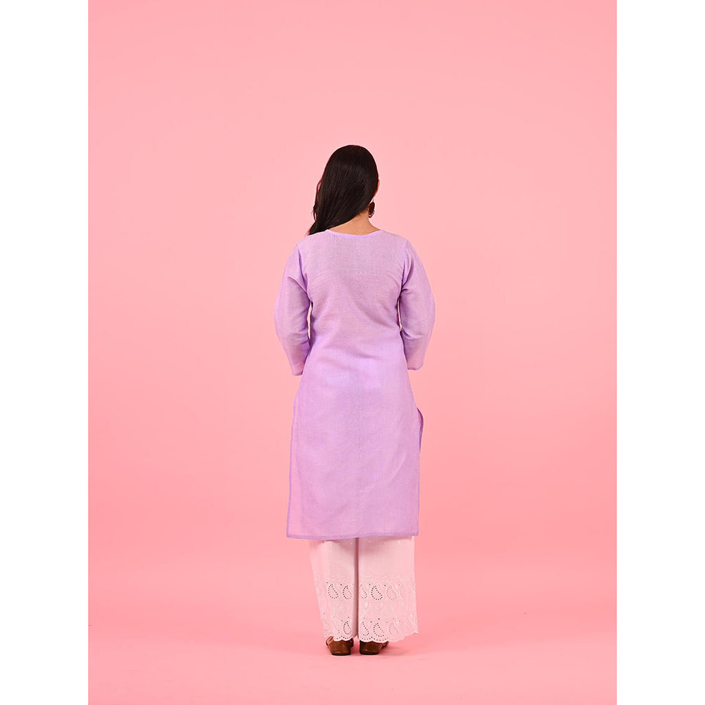 House of Chikankari Zinia Embroidered Cotton Straight Kurta Violet