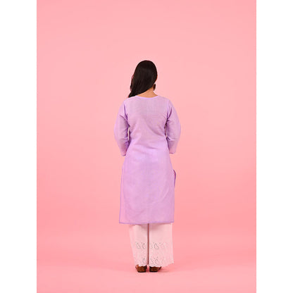 House of Chikankari Zinia Embroidered Cotton Straight Kurta Violet