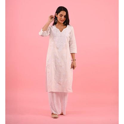 House of Chikankari Zinia Embroidered Cotton Straight Kurta White