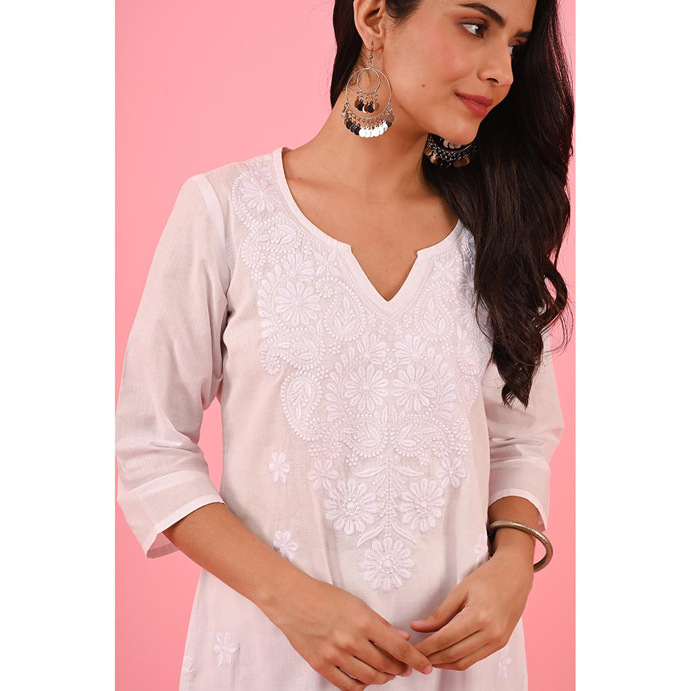 House of Chikankari Zinia Embroidered Cotton Straight Kurta White