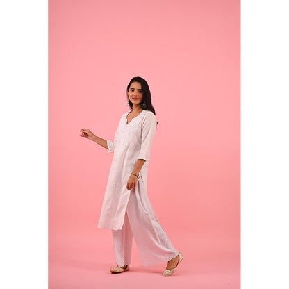 House of Chikankari Zinia Embroidered Cotton Straight Kurta White