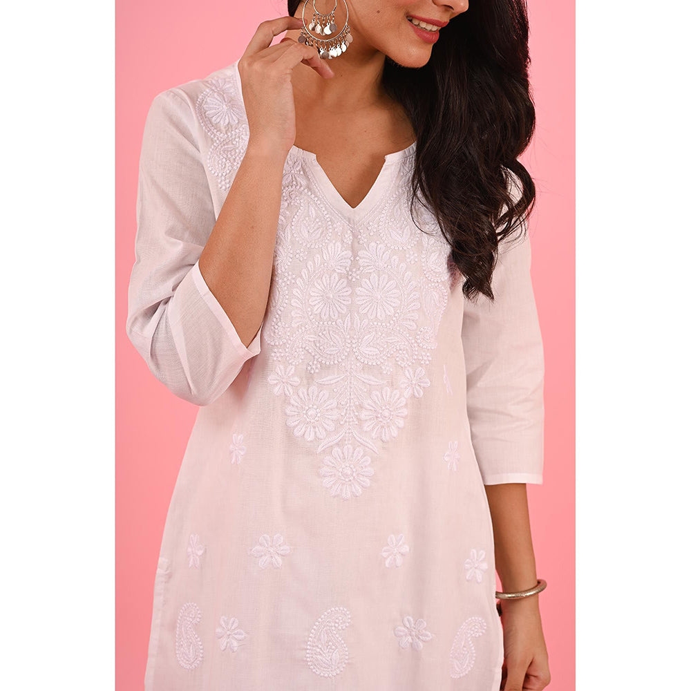 House of Chikankari Zinia Embroidered Cotton Straight Kurta White