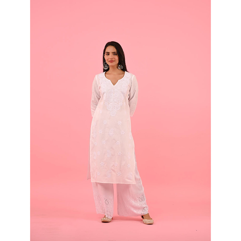 House of Chikankari Zinia Embroidered Cotton Straight Kurta White