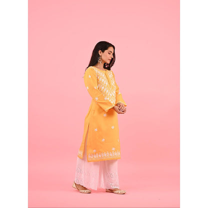 House of Chikankari Zinia Embroidered Cotton Straight Kurta Yellow
