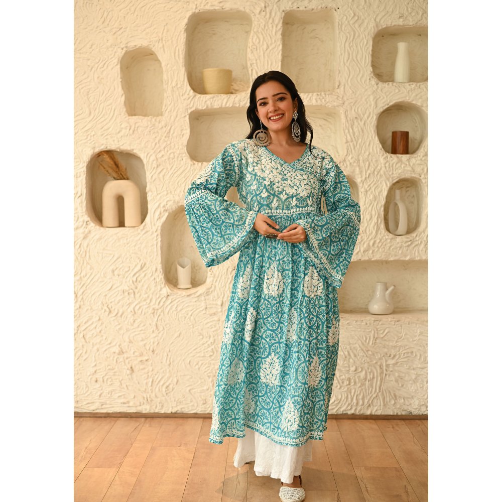 House of Chikankari Aidah Chikankari Mulmul Angrakha Kurta