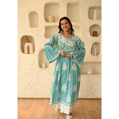 House of Chikankari Aidah Chikankari Mulmul Angrakha Kurta