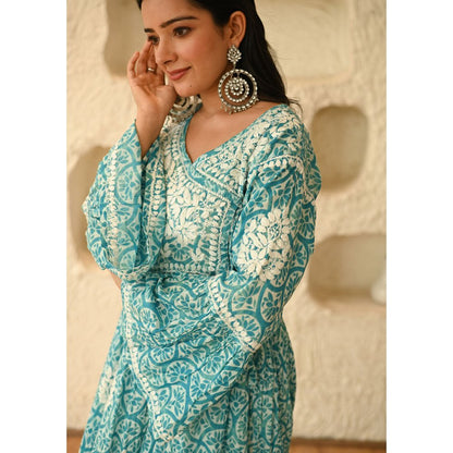 House of Chikankari Aidah Chikankari Mulmul Angrakha Kurta