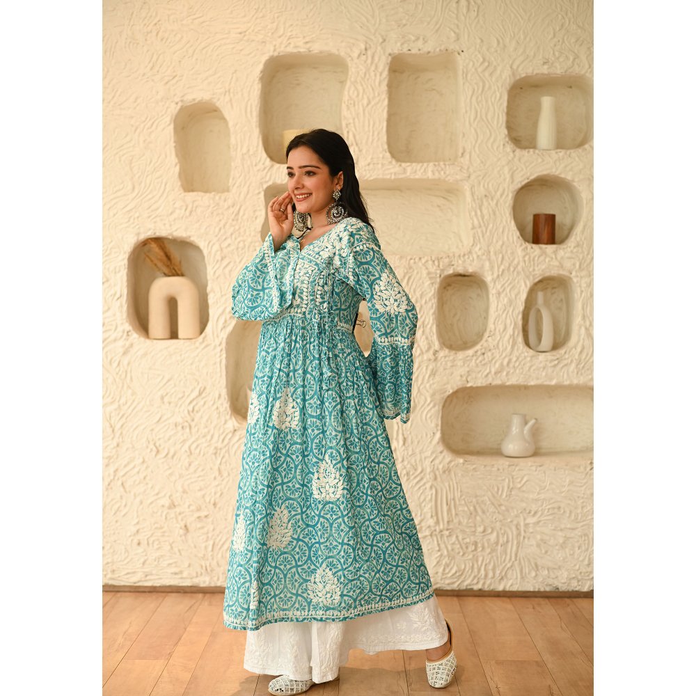 House of Chikankari Aidah Chikankari Mulmul Angrakha Kurta