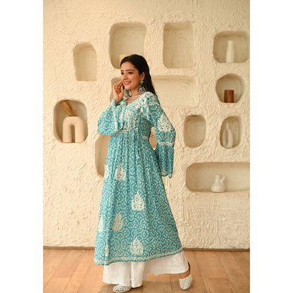House of Chikankari Aidah Chikankari Mulmul Angrakha Kurta