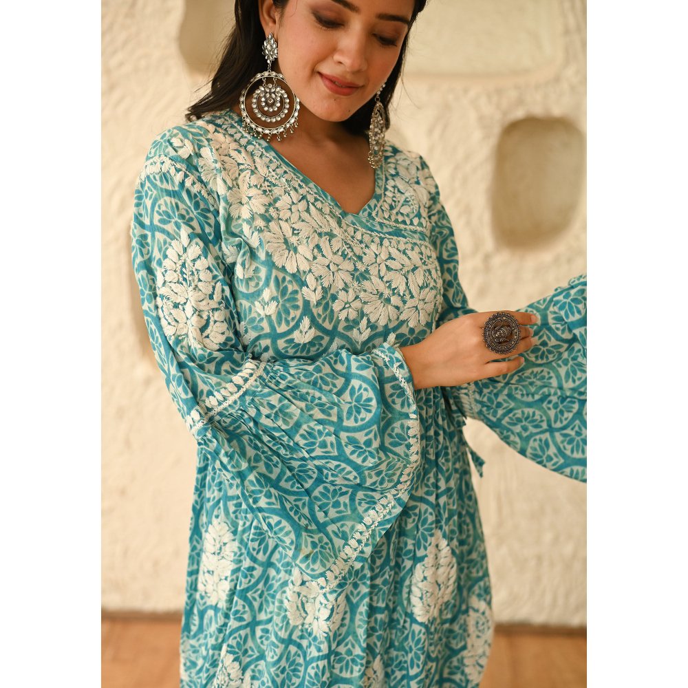 House of Chikankari Aidah Chikankari Mulmul Angrakha Kurta
