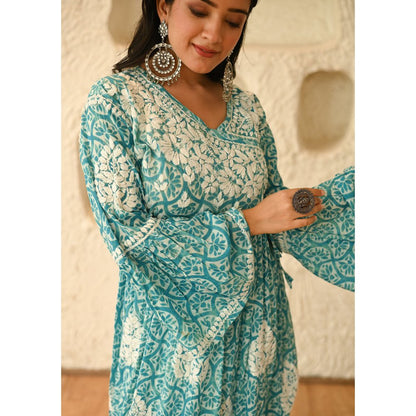 House of Chikankari Aidah Chikankari Mulmul Angrakha Kurta