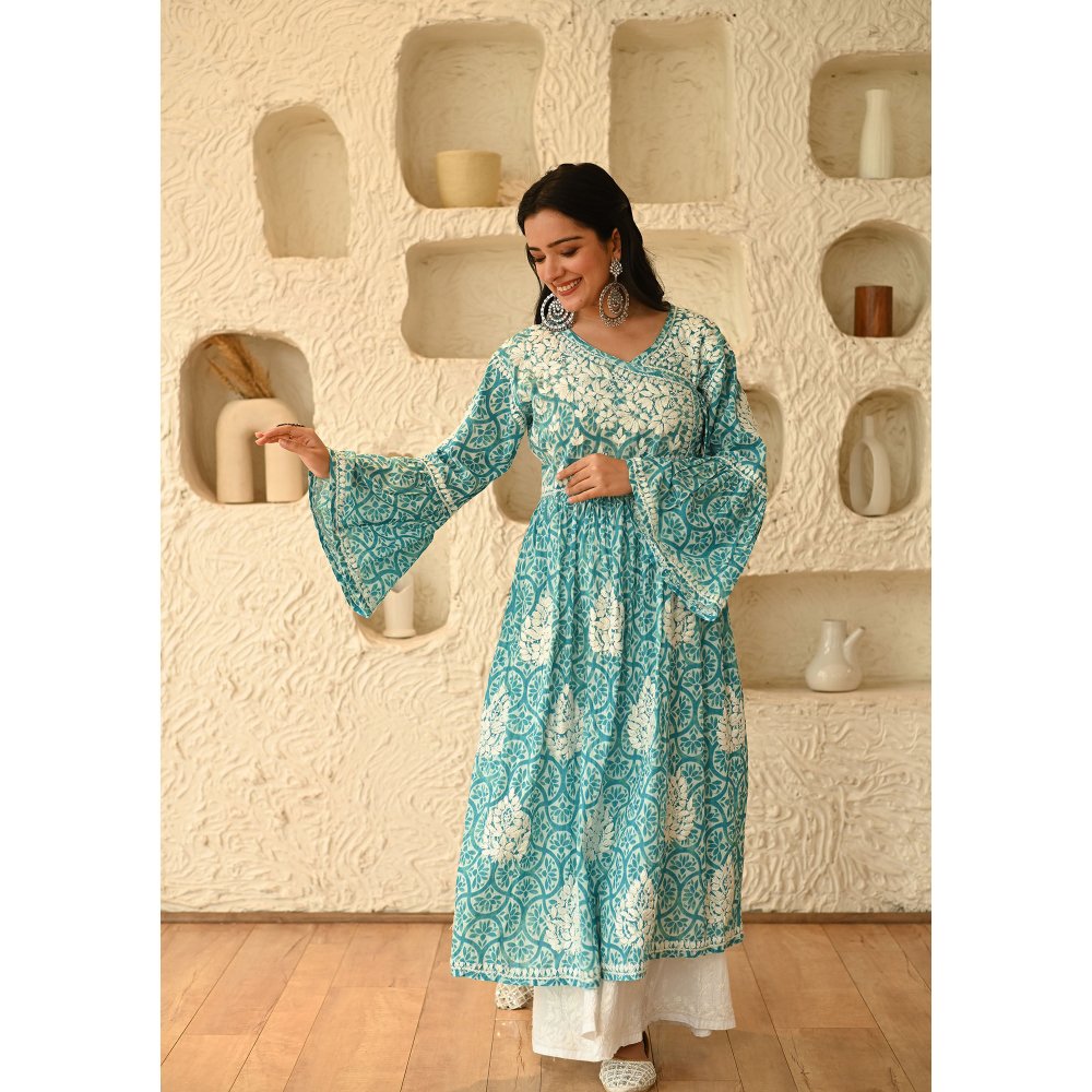 House of Chikankari Aidah Chikankari Mulmul Angrakha Kurta