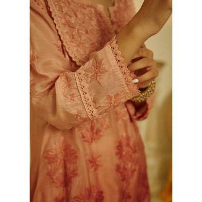 House of Chikankari Arfa Chikankari Muslin A-Line Short Kurta Peach