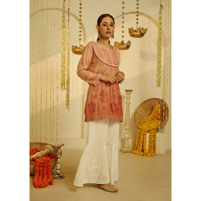 House of Chikankari Arfa Chikankari Muslin A-Line Short Kurta Peach